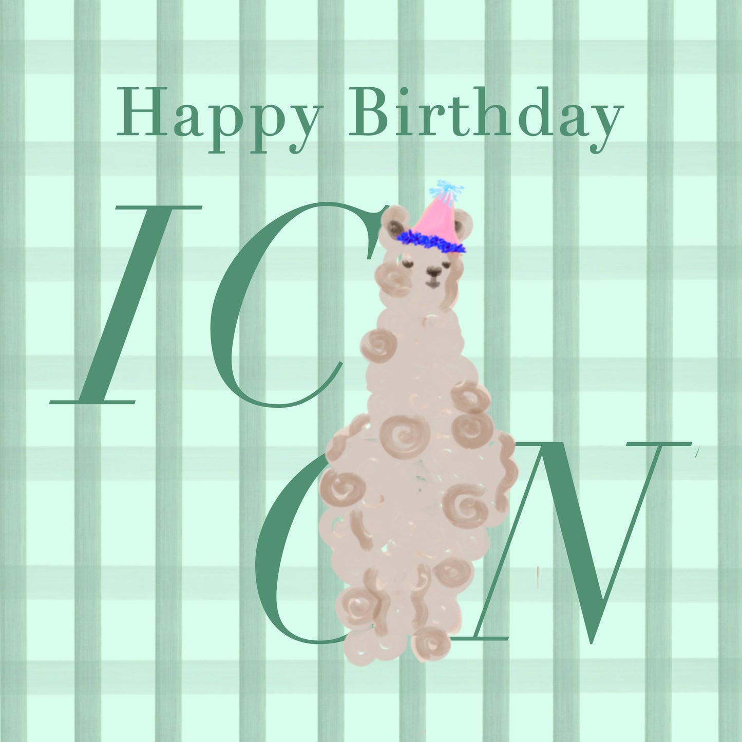 Llama Gingham Birthday Card