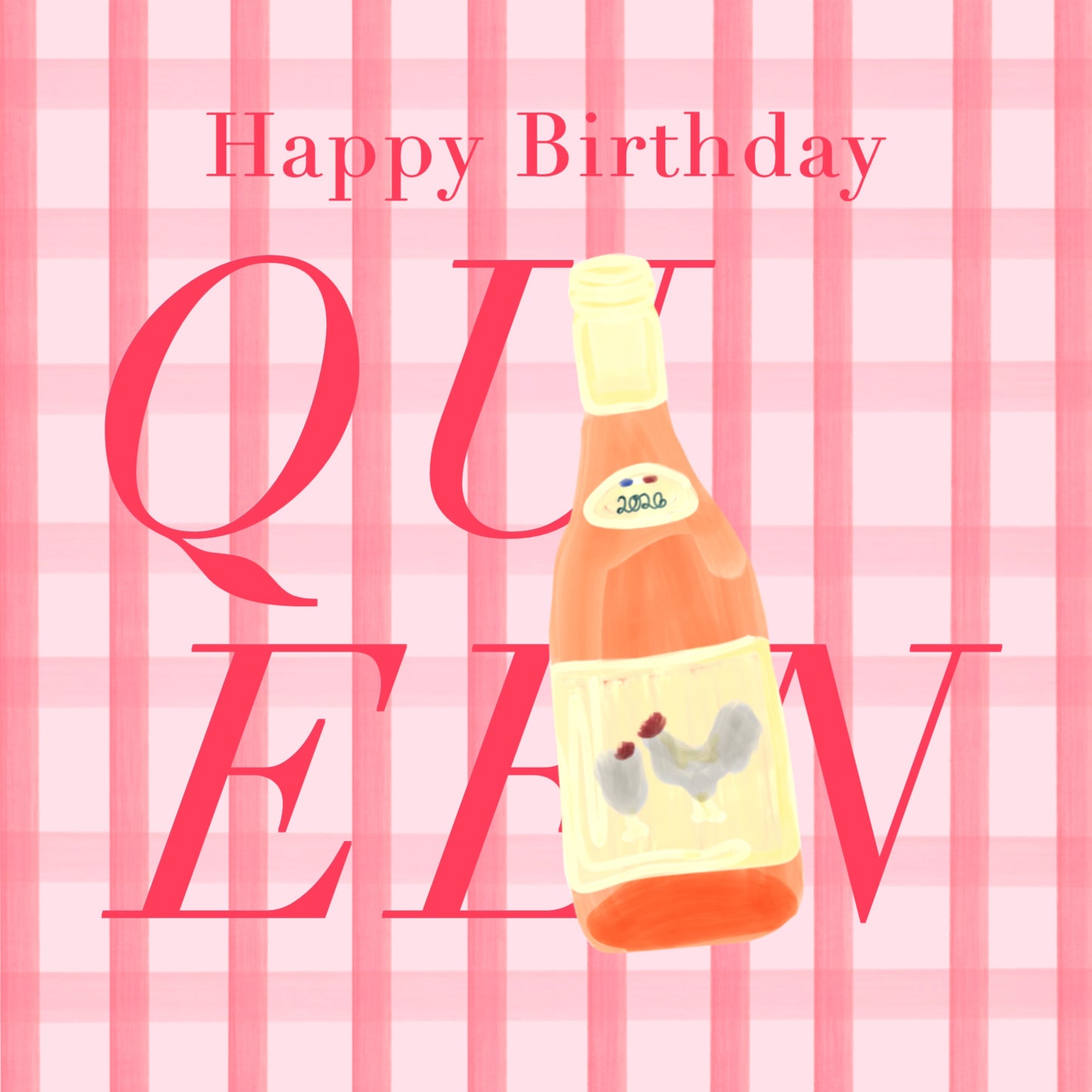 Chicken Wine Gingham Birthday Card