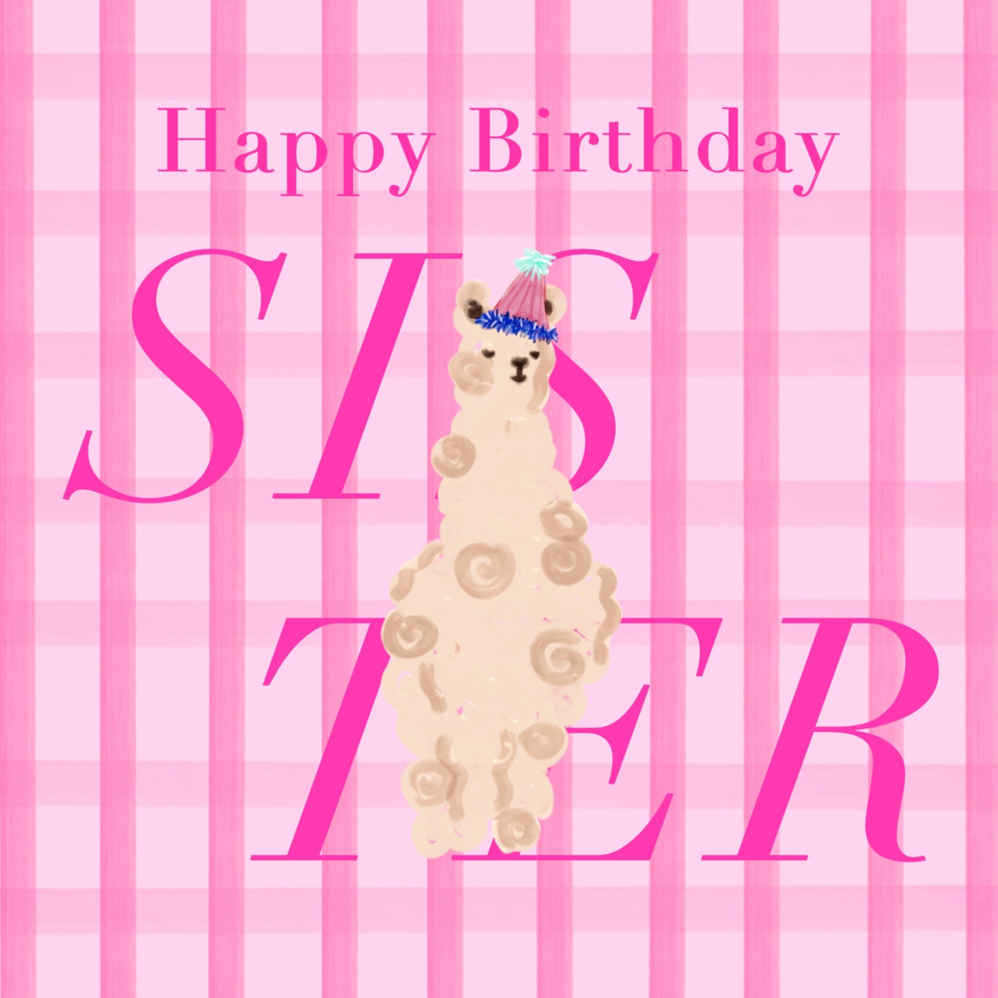 Llama Sister Gingham Birthday Card