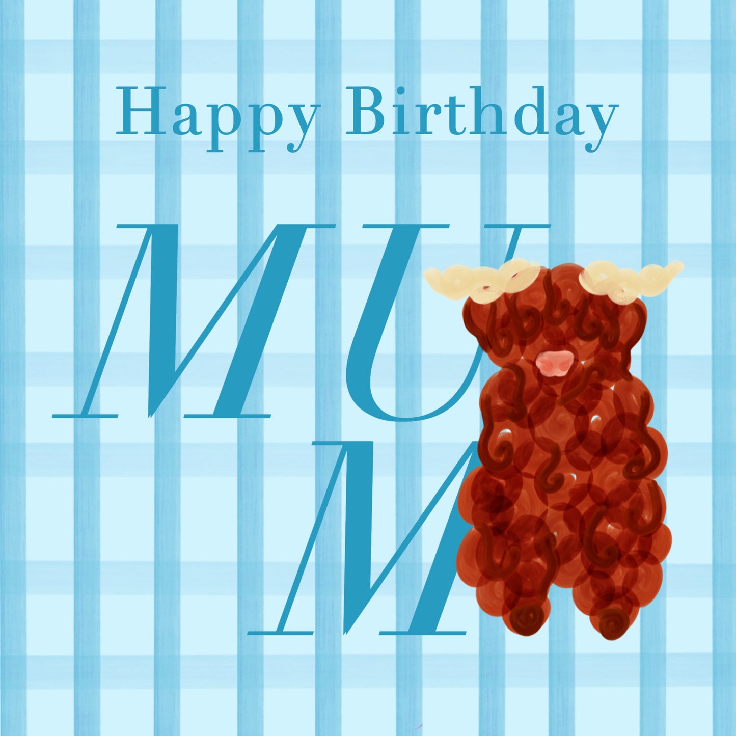 Highland Cow Mum Gingham Birthday Card