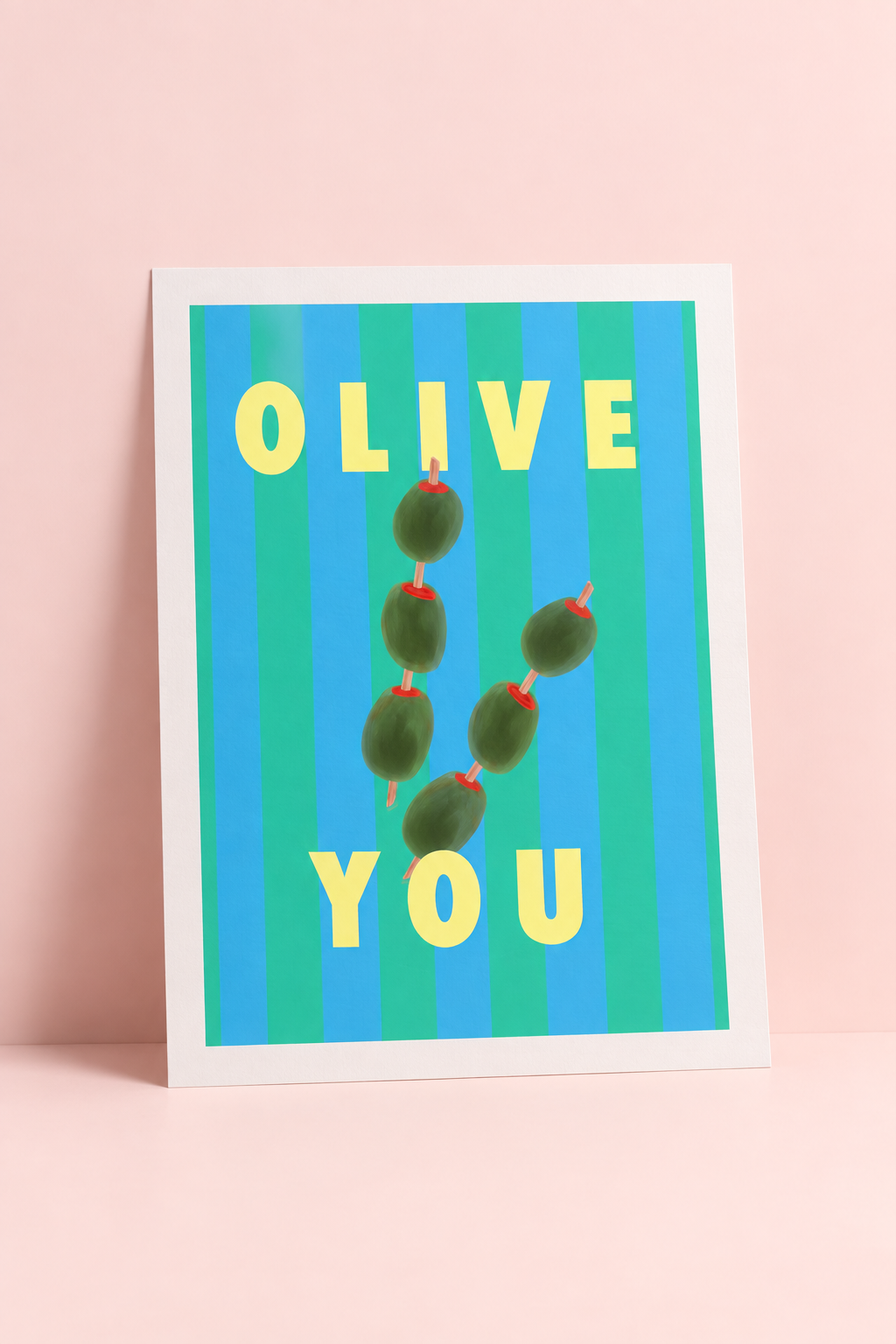 Olive You with Blue and Green Stripe Print