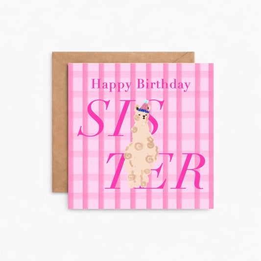 Llama Sister Gingham Birthday Card