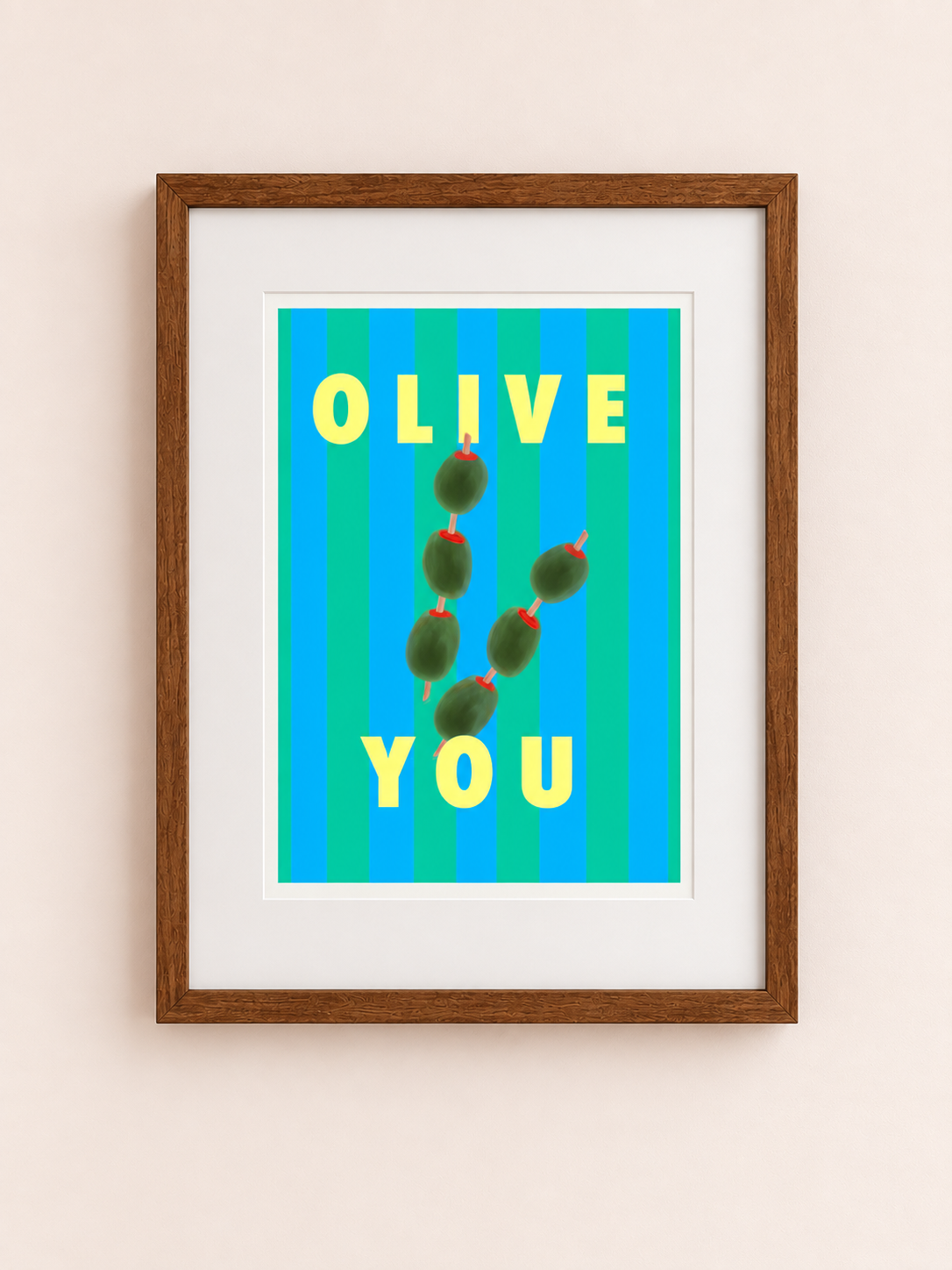 Olive You with Blue and Green Stripe Print