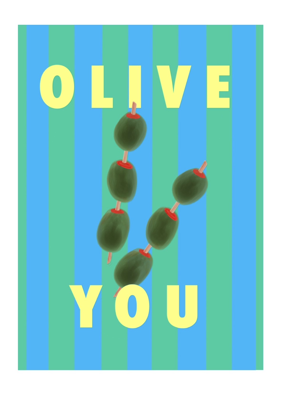 Olive You with Blue and Green Stripe Print