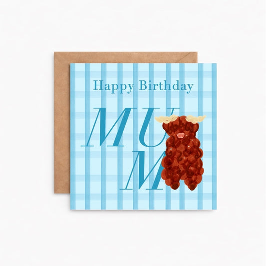 Highland Cow Mum Gingham Birthday Card