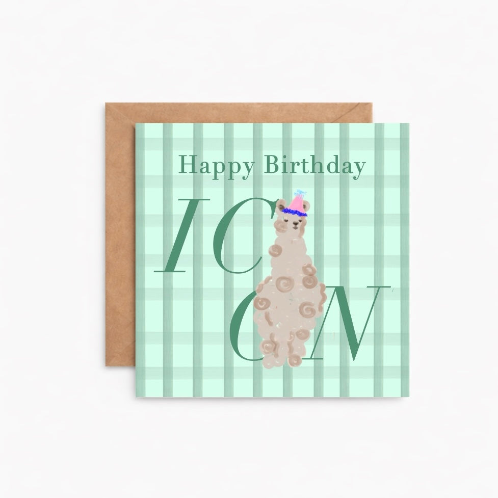 Llama Gingham Birthday Card